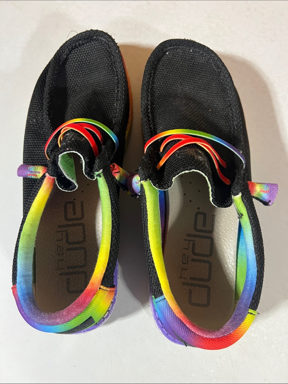 Hey Dude Men’s 10 Black Sneakers with Rainbow Trim